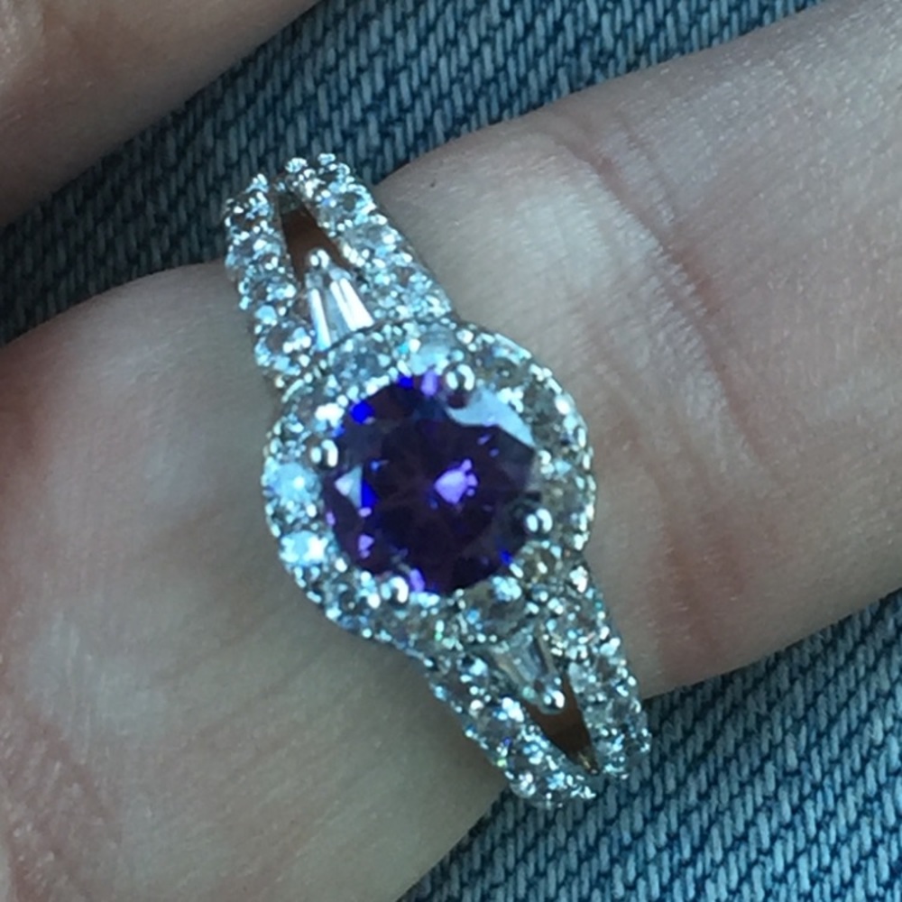 14 K White Gold amethyst and diamond ring
